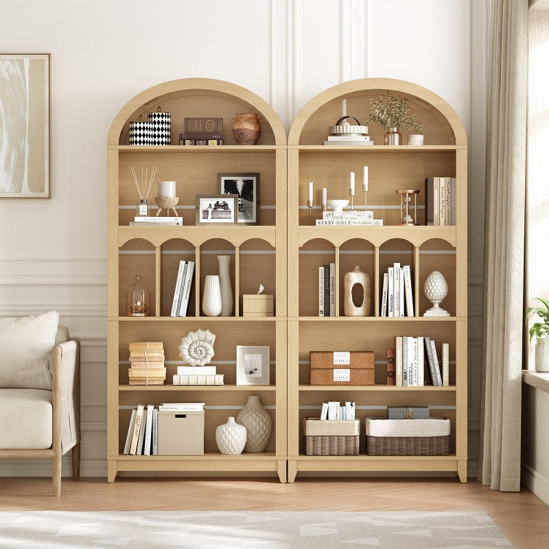 HOOBRO Arched Bookshelf, 71" Tall Arch Bookcase with Storage, 5-Tier Farmhouse Book Shelf, Modern Arched Cabinet, Wooden Bookshelf with Open Display Shelves for Living Room, Office
