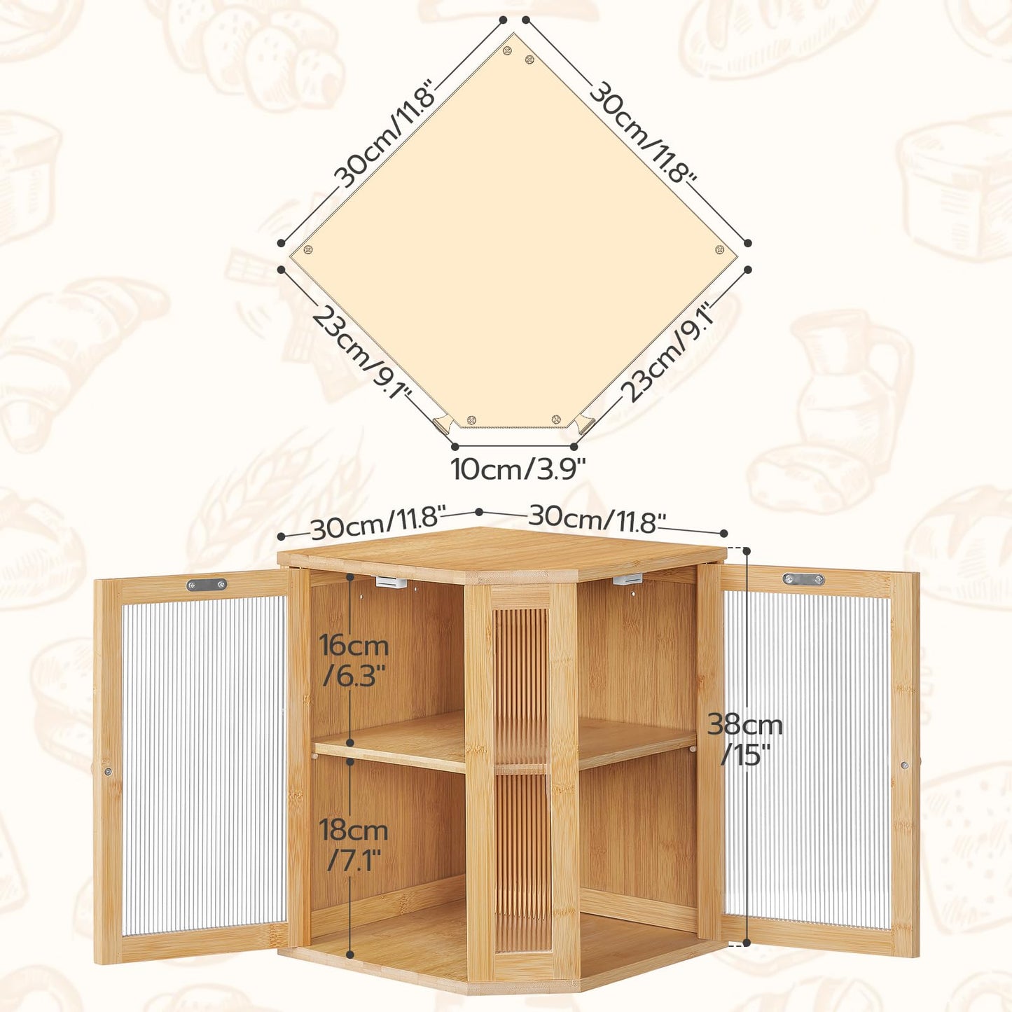 HOOBRO Bamboo Kitchen Countertop Corner Bread Box