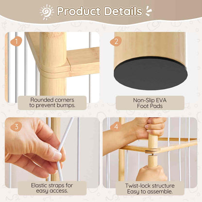 Product details of a wooden crib with features highlighted.