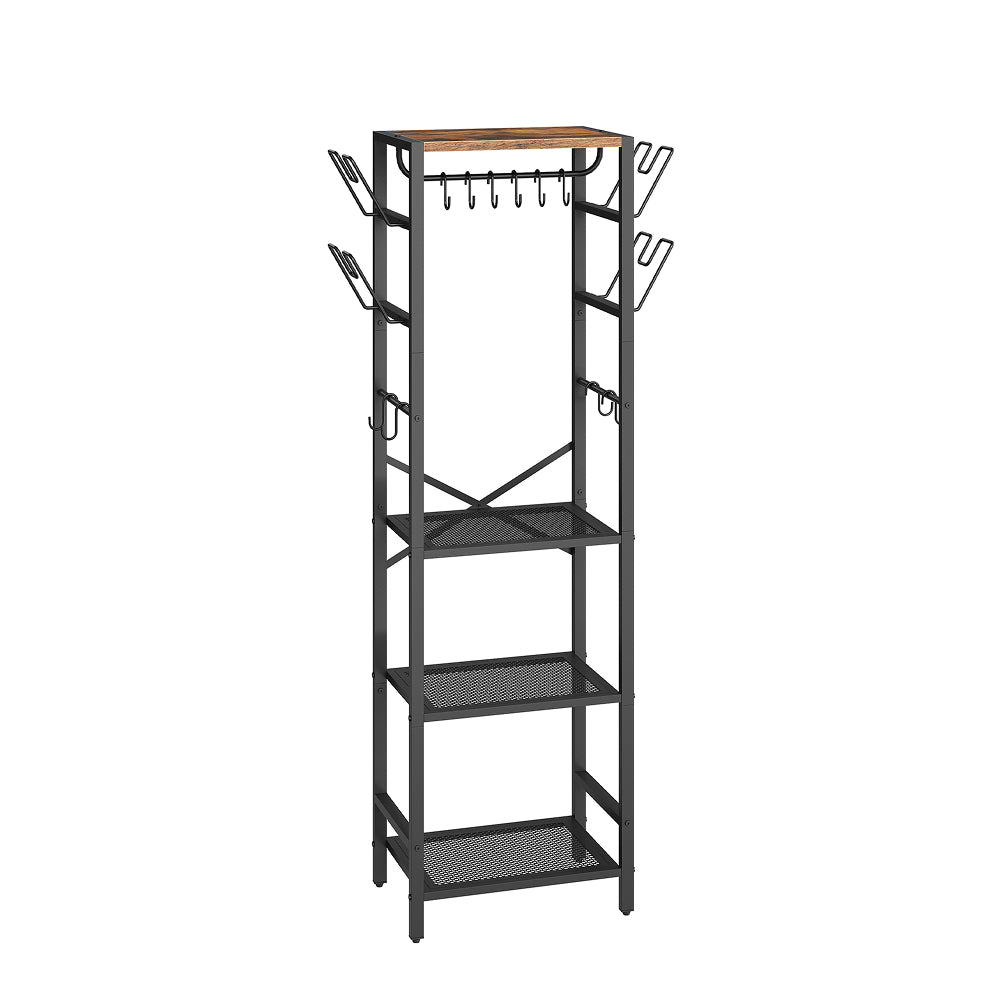 HOOBRO Freestanding Cookware Stand, Rustic Brown and Black POHR3001 4-Tier Pot Rack, Pots and Pans Organizer for Kitchen Corner,Kitchen Storage Rack with U-Shaped Lid Holders,Rustic Brown and Black