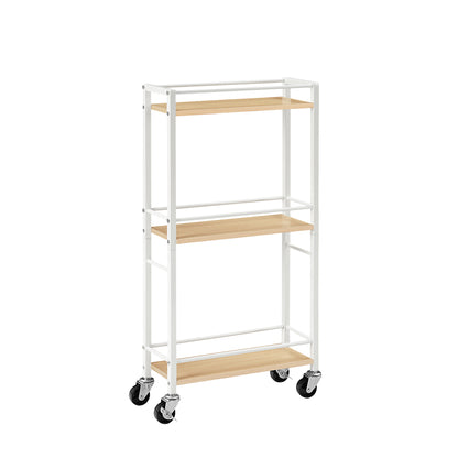 HOOBRO Slim Rolling Cart, Mobile Kitchen Cart on Wheels, Narrow Storage Cart for Small Space, Wooden Kitchen Storage Rack, for Bathroom, Laundry, Living Room, White