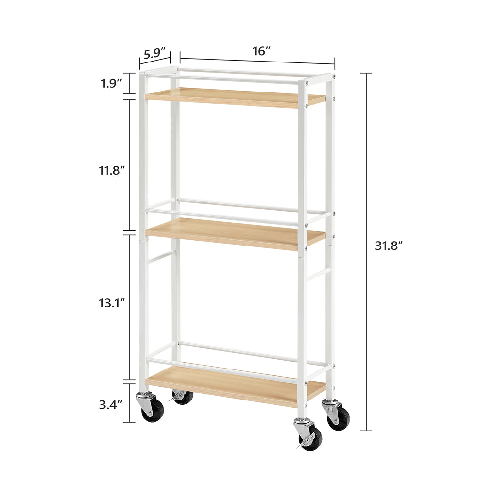HOOBRO Slim Rolling Cart, Mobile Kitchen Cart on Wheels, Narrow Storage Cart for Small Space, Wooden Kitchen Storage Rack, for Bathroom, Laundry, Living Room, White