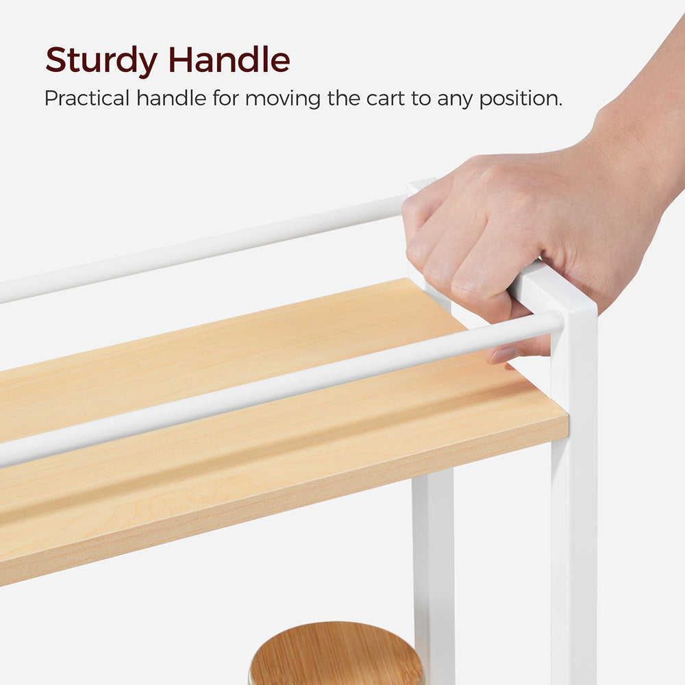 HOOBRO Slim Rolling Cart, Mobile Kitchen Cart on Wheels, Narrow Storage Cart for Small Space, Wooden Kitchen Storage Rack, for Bathroom, Laundry, Living Room, White
