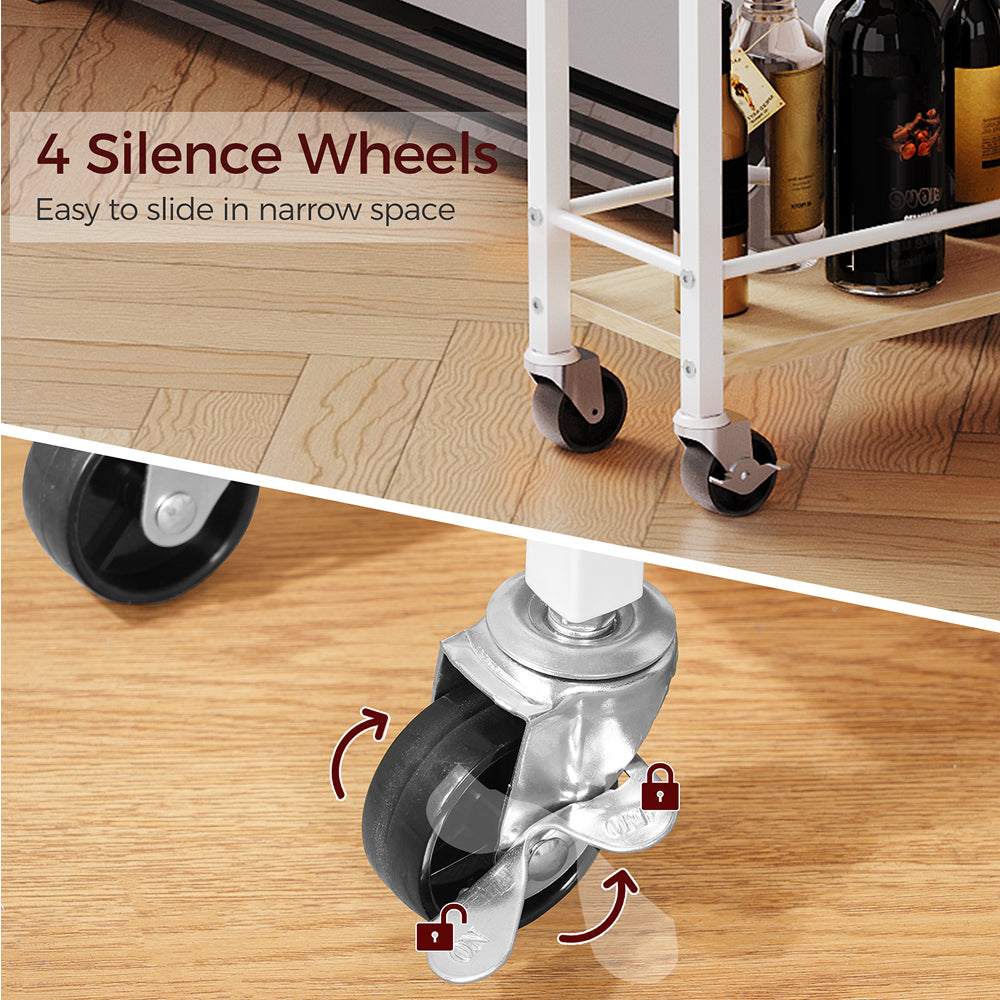 HOOBRO Slim Rolling Cart, Mobile Kitchen Cart on Wheels, Narrow Storage Cart for Small Space, Wooden Kitchen Storage Rack, for Bathroom, Laundry, Living Room, White