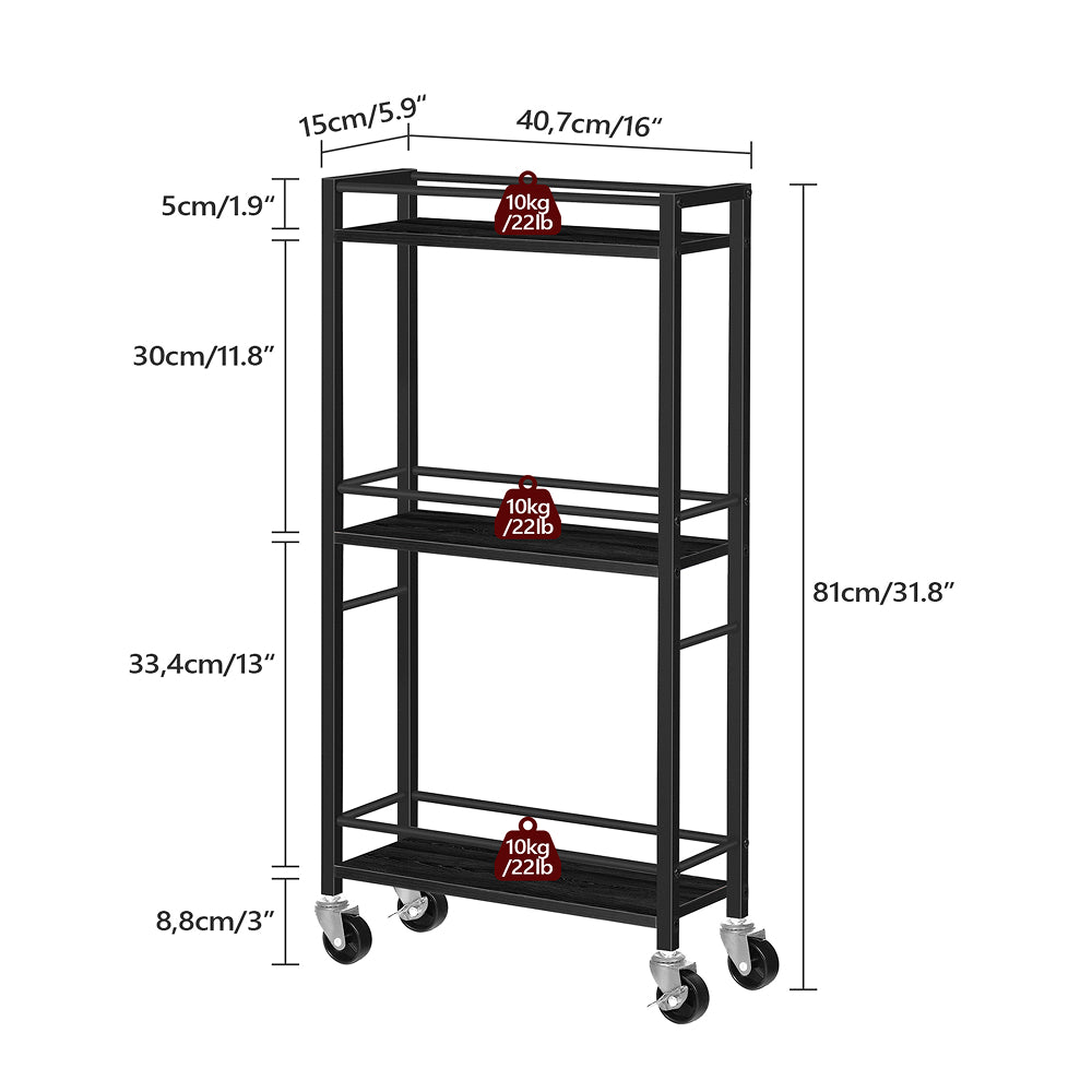 HOOBRO Slim Rolling Cart, Mobile Kitchen Cart on Wheels, Narrow Storage Cart for Small Space, Small Bar Cart, for Bathroom, Laundry, Living Room, Black