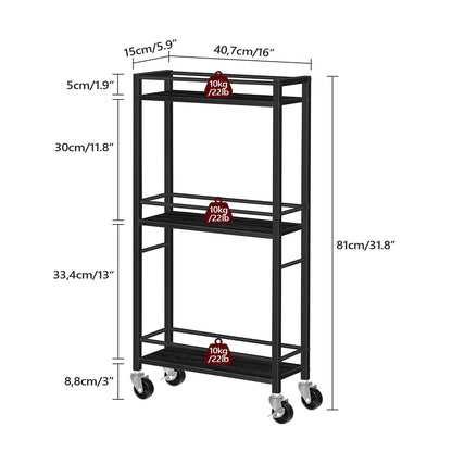 HOOBRO Slim Rolling Cart, Mobile Kitchen Cart on Wheels, Narrow Storage Cart for Small Space, Small Bar Cart, for Bathroom, Laundry, Living Room, Black