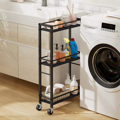 HOOBRO Slim Rolling Cart, Mobile Kitchen Cart on Wheels, Narrow Storage Cart for Small Space, Small Bar Cart, for Bathroom, Laundry, Living Room, Black