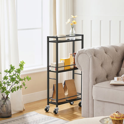 HOOBRO Slim Rolling Cart, Mobile Kitchen Cart on Wheels, Narrow Storage Cart for Small Space, Small Bar Cart, for Bathroom, Laundry, Living Room, Black