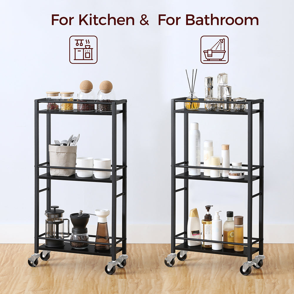 HOOBRO Slim Rolling Cart, Mobile Kitchen Cart on Wheels, Narrow Storage Cart for Small Space, Small Bar Cart, for Bathroom, Laundry, Living Room, Black
