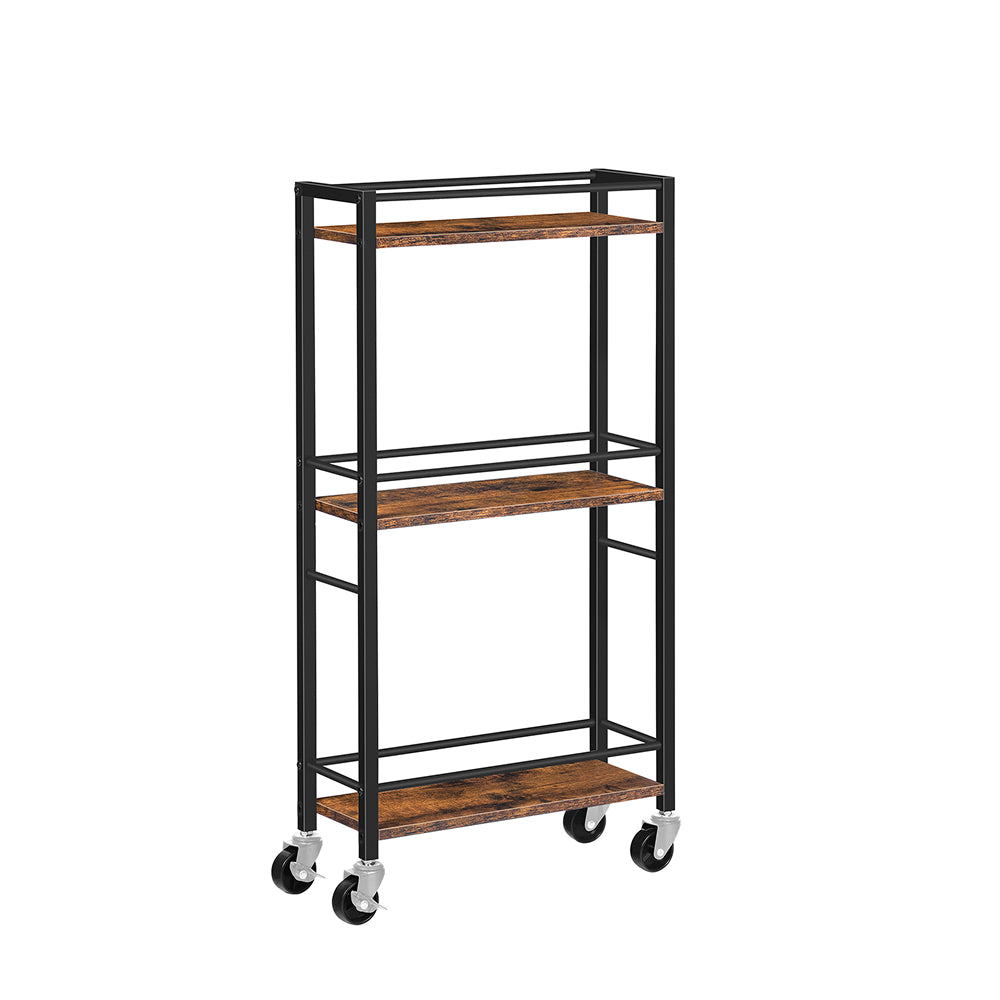 HOOBRO Slim Rolling Cart, Mobile Kitchen Cart on Wheels, Narrow Storage Cart for Small Space, Small Bar Cart, for Bathroom, Laundry, Living Room, Rustic Brown