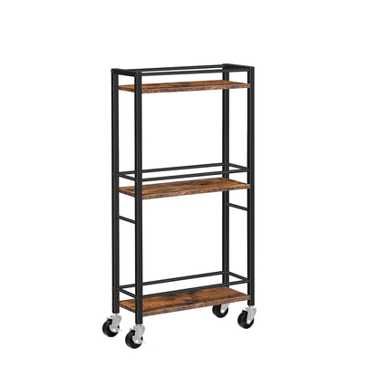 HOOBRO Slim Rolling Cart, Mobile Kitchen Cart on Wheels, Narrow Storage Cart for Small Space, Small Bar Cart, for Bathroom, Laundry, Living Room, Rustic Brown