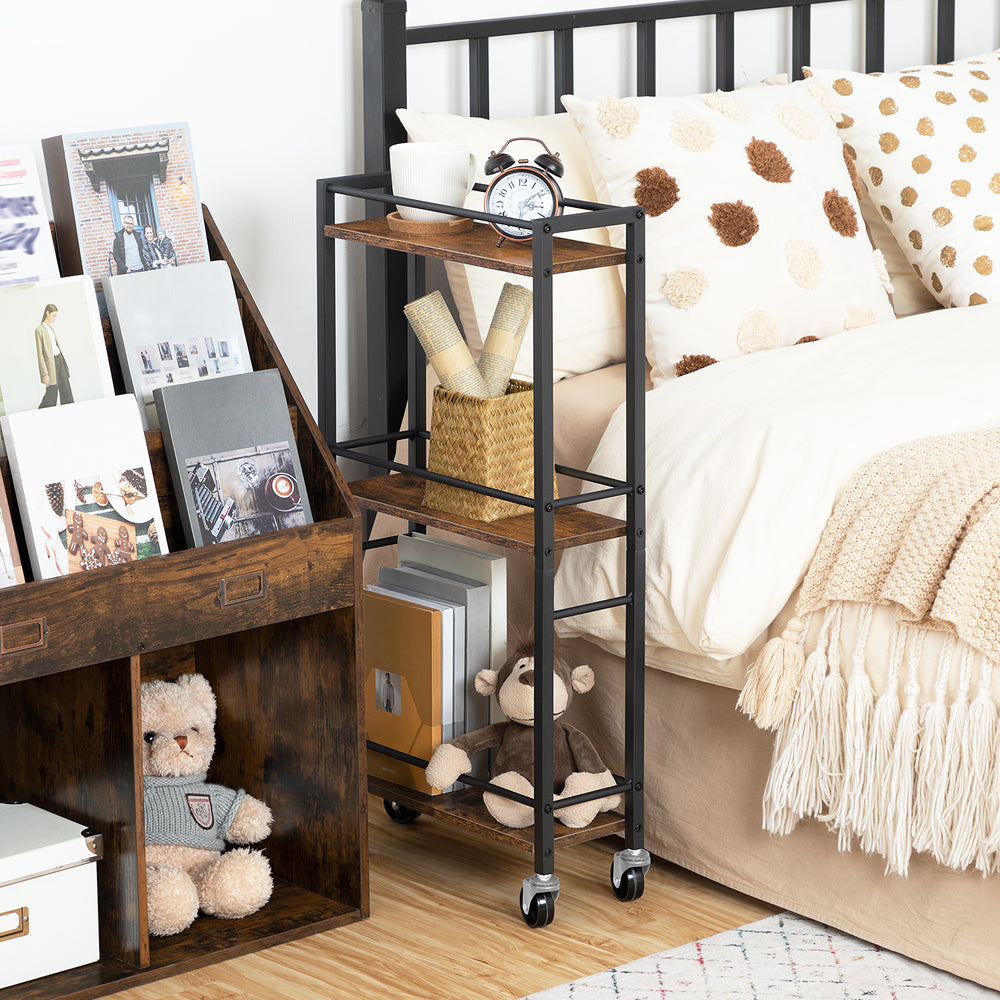 HOOBRO Slim Rolling Cart, Mobile Kitchen Cart on Wheels, Narrow Storage Cart for Small Space, Small Bar Cart, for Bathroom, Laundry, Living Room, Rustic Brown