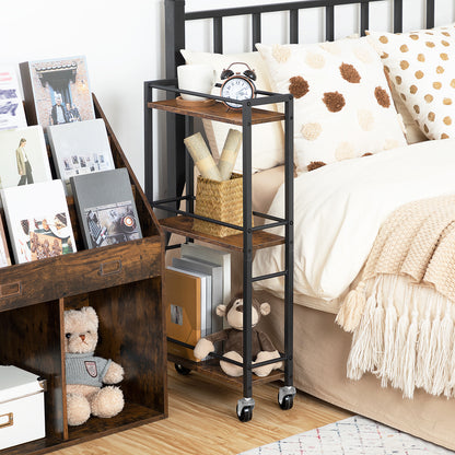 HOOBRO Slim Rolling Cart, Mobile Kitchen Cart on Wheels, Narrow Storage Cart for Small Space, Small Bar Cart, for Bathroom, Laundry, Living Room, Rustic Brown