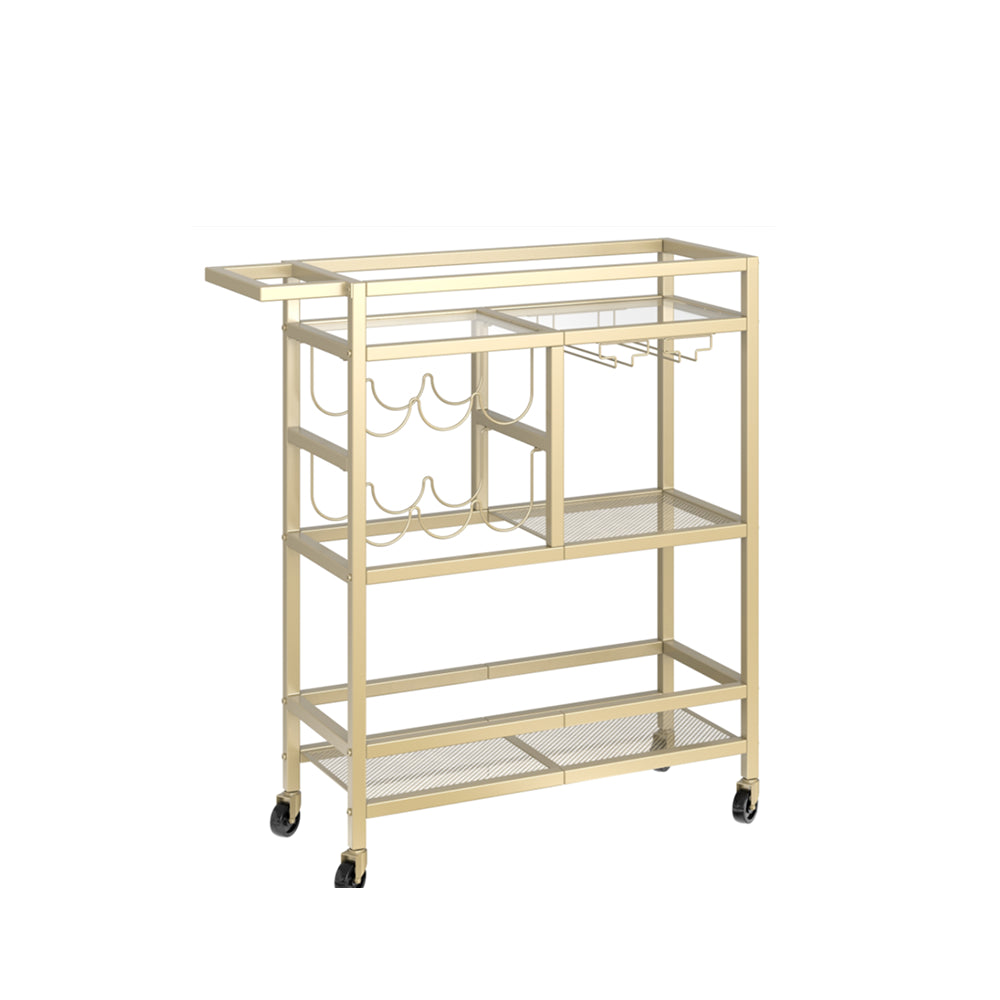 HOOBRO Bar Cart for Home, 3-Tier Serving Cart with Wheels and Handle, Beverage Cart with Wine Rack and Glass Holders
