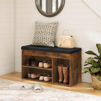 HOOBRO Flip-Top Padded Shoe Storage Bench