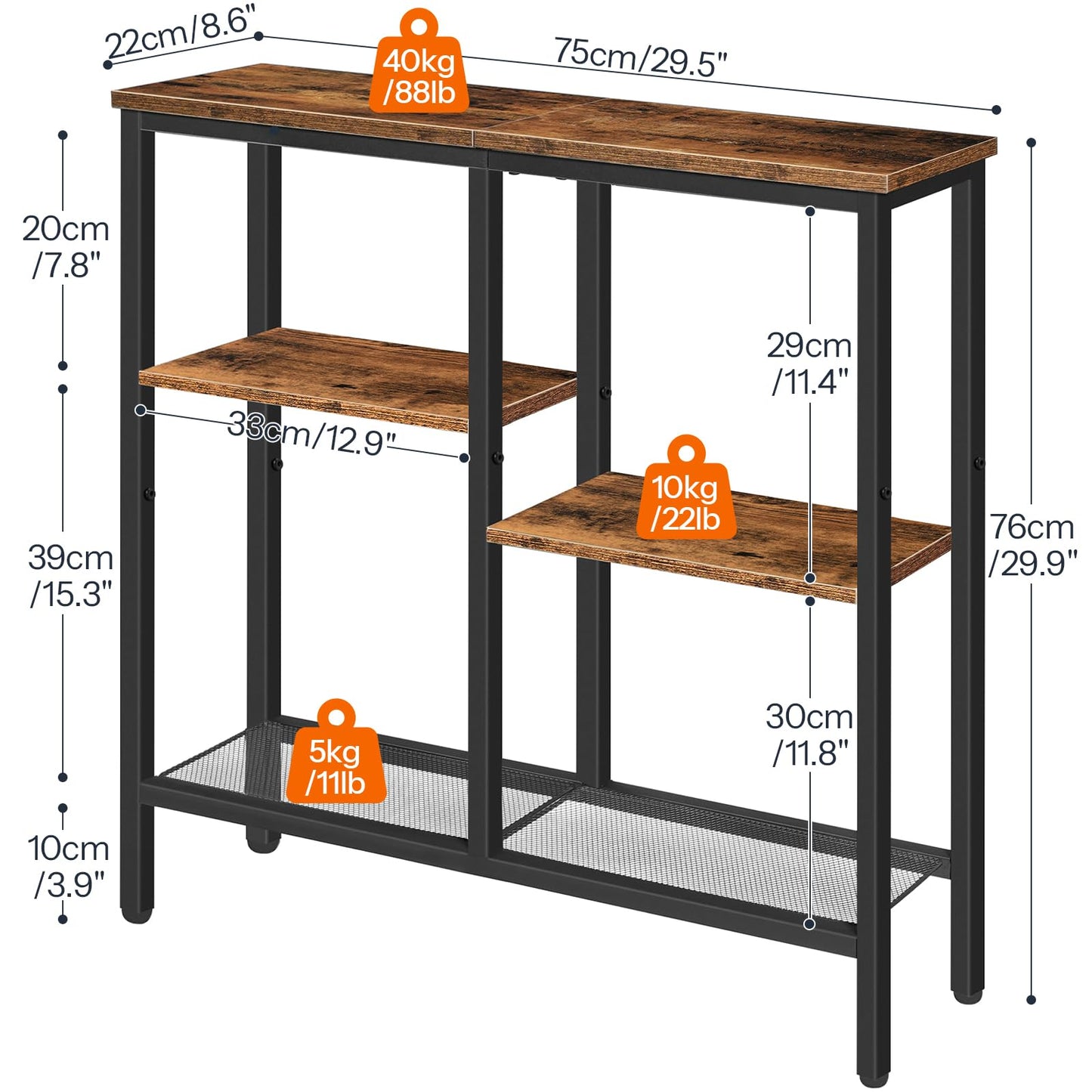 HOOBRO 4-Tier Industrial Narrow Console Table