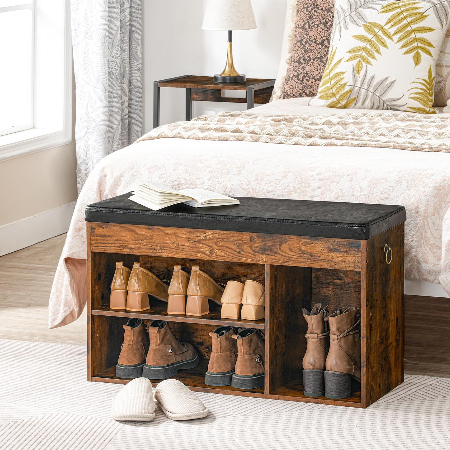 HOOBRO Flip-Top Padded Shoe Storage Bench