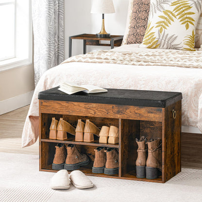 HOOBRO Flip-Top Padded Shoe Storage Bench