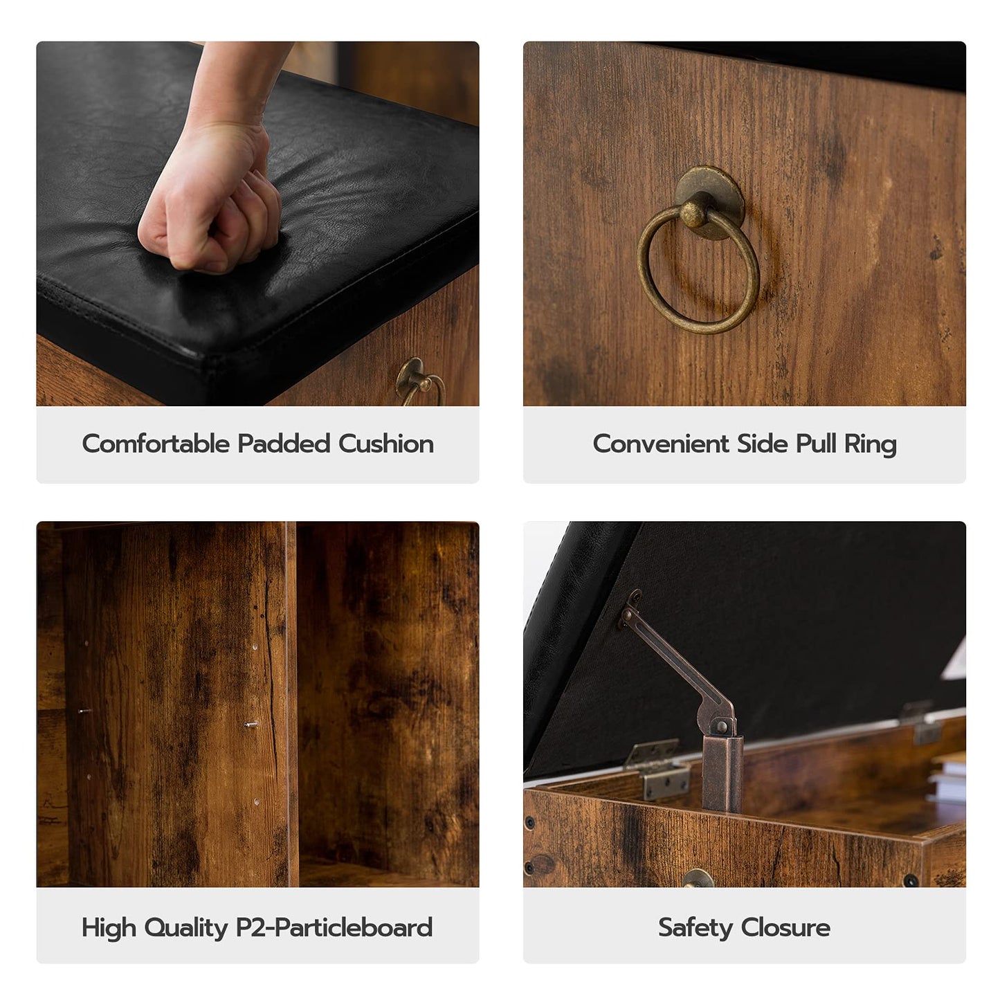 HOOBRO Flip-Top Padded Shoe Storage Bench