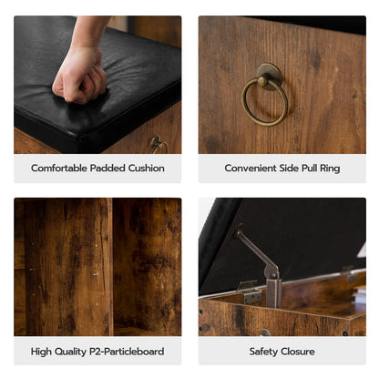 HOOBRO Flip-Top Padded Shoe Storage Bench