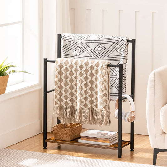HOOBRO Free Standing Towel Rack with 2 Tier Blanket Rack