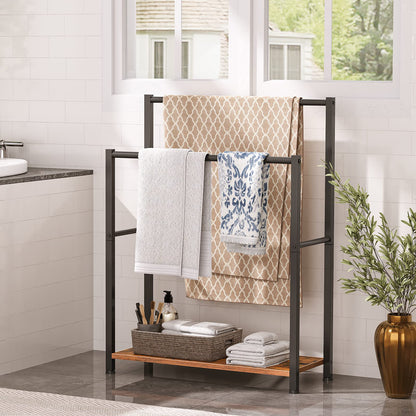HOOBRO Free Standing Towel Rack with 2 Tier Blanket Rack
