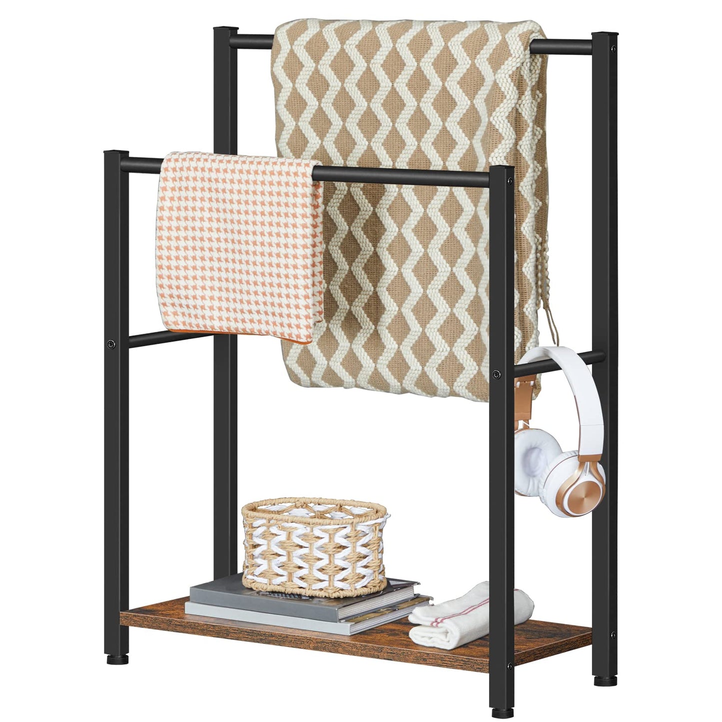 HOOBRO Free Standing Towel Rack with 2 Tier Blanket Rack