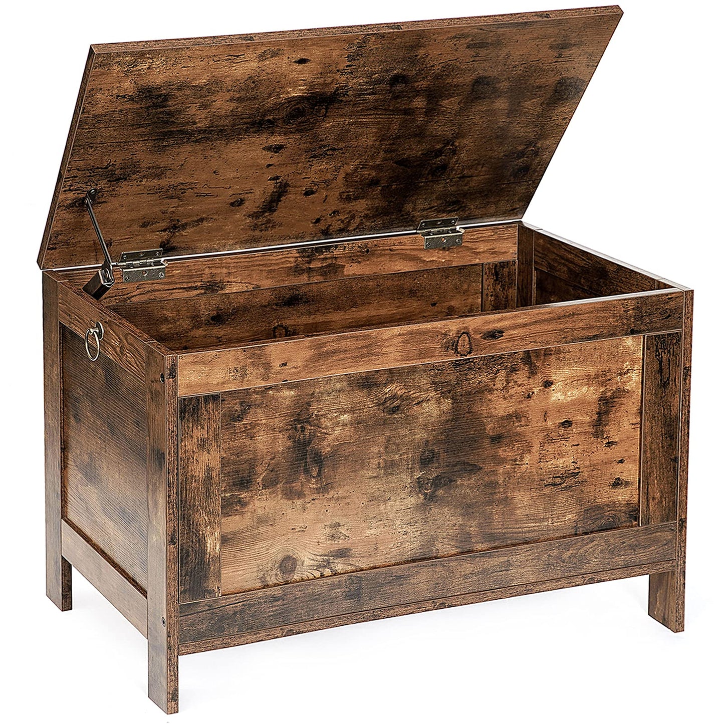 Wooden chest with a rustic finish on a white background