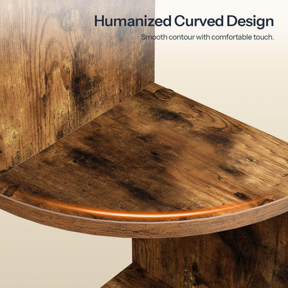 Wooden curved surface with 'Humanized Curved Design' text on a beige background