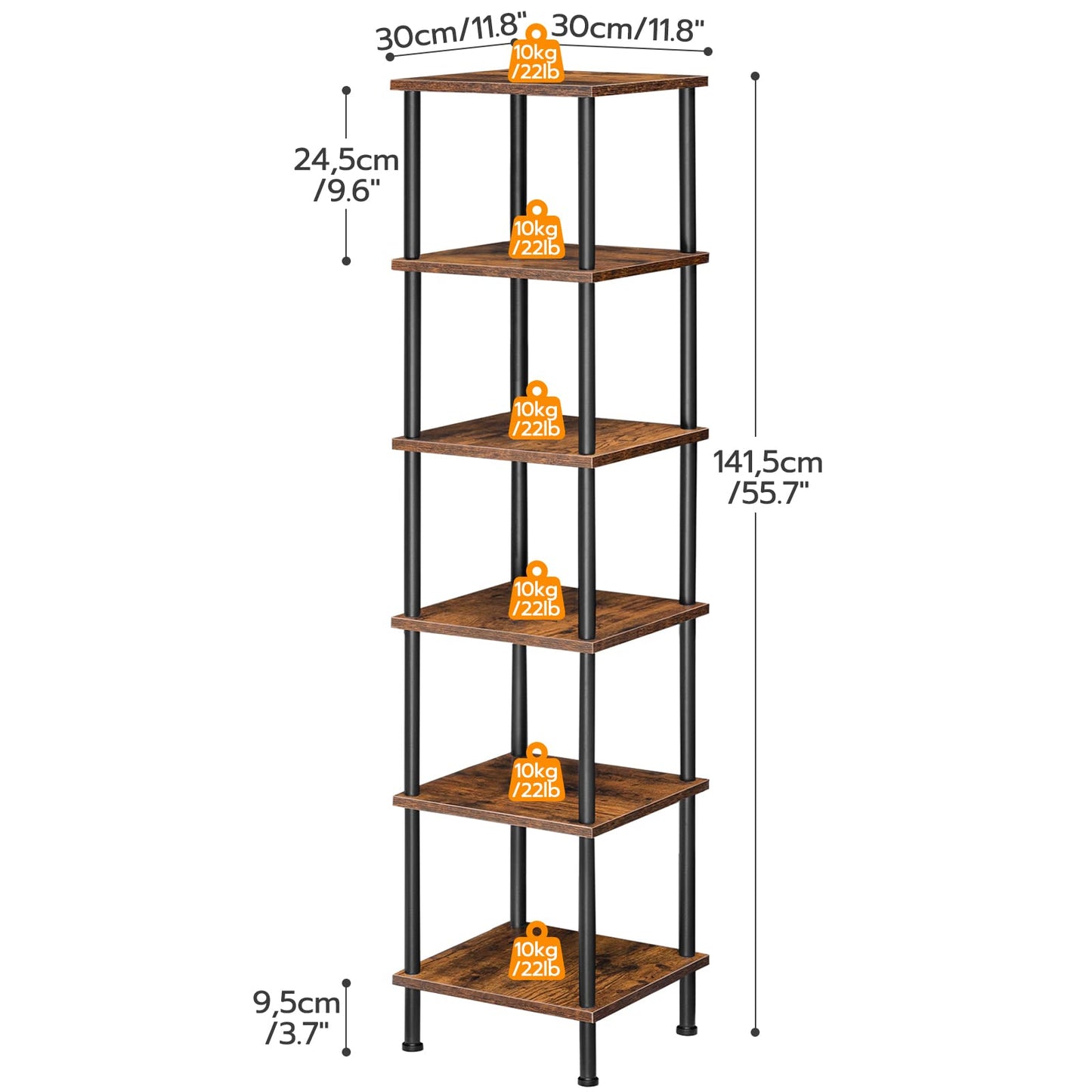 HOOBRO Industrial Style Six-Tier Square Corner Shelf