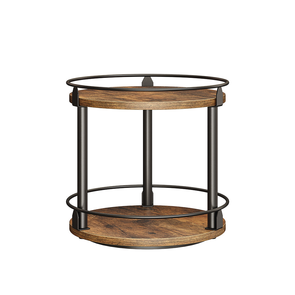 HOOBRO Lazy Susan Organizer, Rotating Spice Rack, 2 Tier Spice Turntable Organizer, Industrial Turntable Spice Holder, for Kitchen Countertop and Cabinet, Compact and Versatile, Rustic Brown
