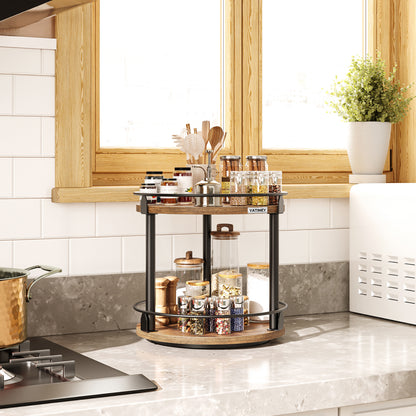 HOOBRO Lazy Susan Organizer, Rotating Spice Rack, 2 Tier Spice Turntable Organizer, Industrial Turntable Spice Holder, for Kitchen Countertop and Cabinet, Compact and Versatile, Rustic Brown