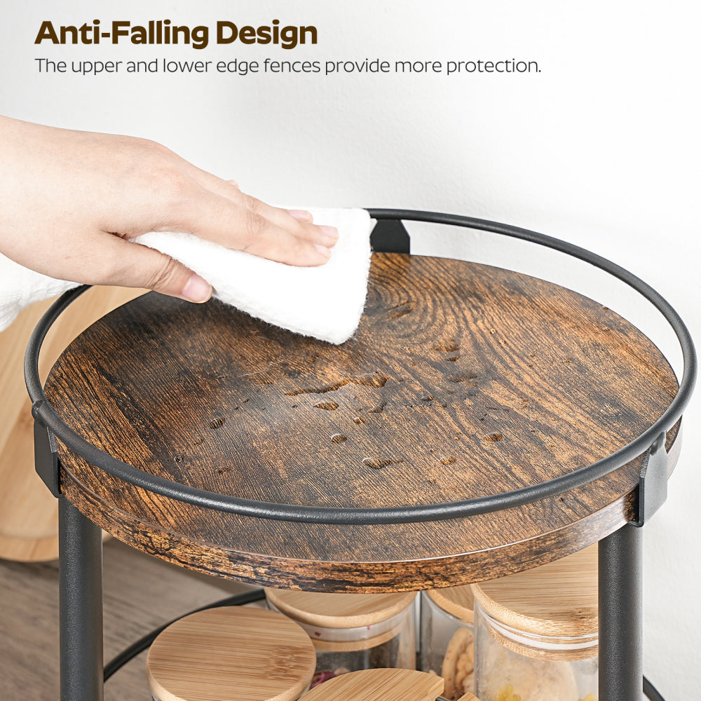 HOOBRO Lazy Susan Organizer, Rotating Spice Rack, 2 Tier Spice Turntable Organizer, Industrial Turntable Spice Holder, for Kitchen Countertop and Cabinet, Compact and Versatile, Rustic Brown
