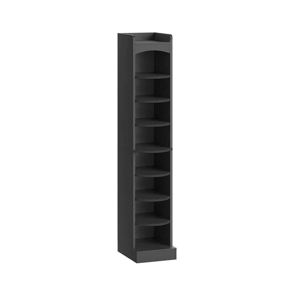 HOOBRO 9-Tier Tall Shoe Rack, Wooden Shoe Storage Organizer, Narrow Shoe Cabinet with Removable Shelves for Small Spaces, Holds 9 Pairs of Shoes, for Entrance, Hallway, Black