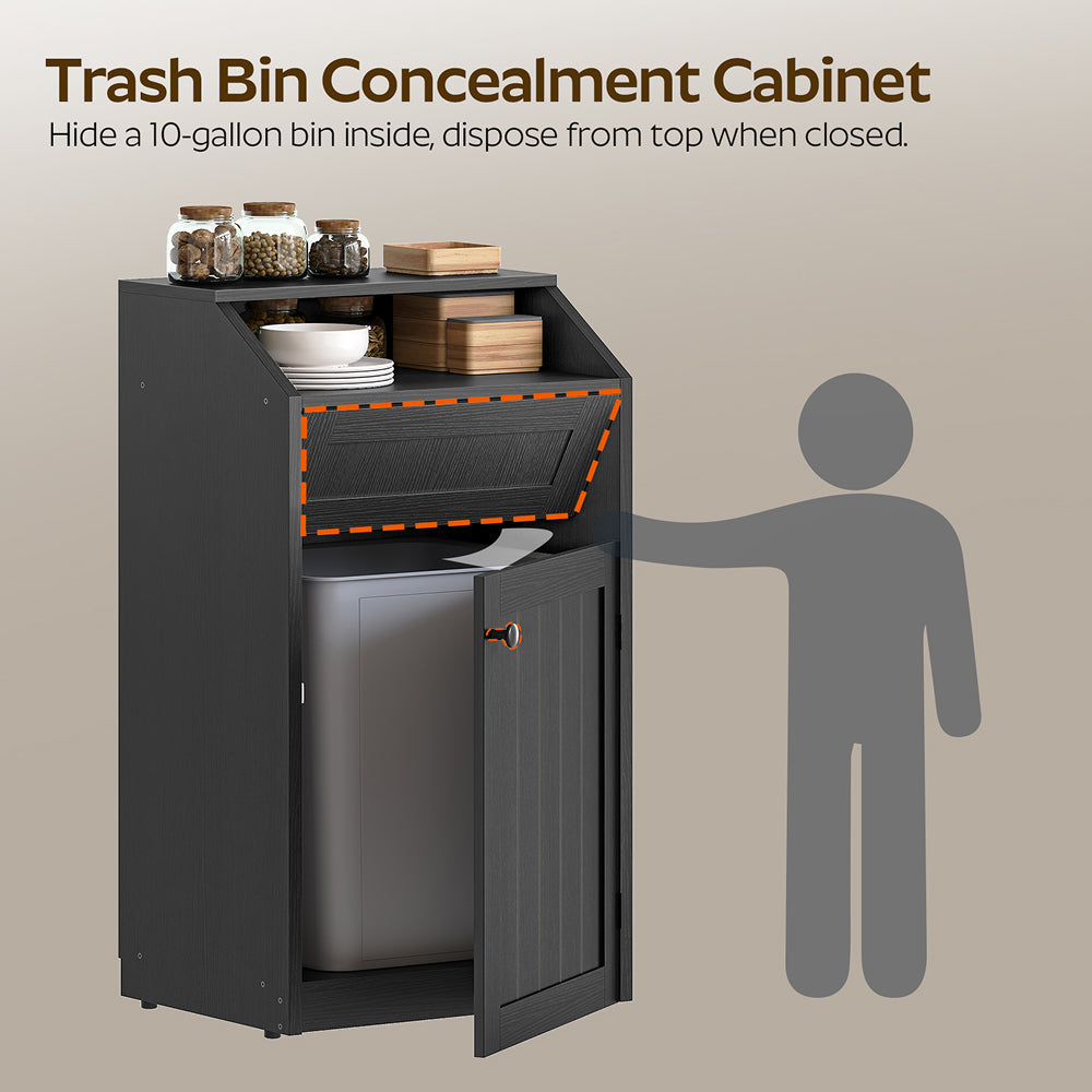 HOOBRO Trash Cabinet, Freestanding Trash Can Cabinet, Wooden Recycling with Flip Door, 10 Gallon Hidden Kitchen Garbage Can for Kitchen, Living Room, Black