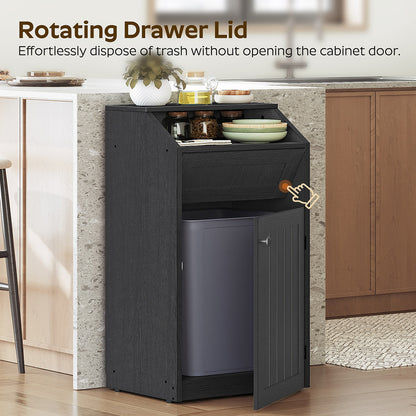 HOOBRO Trash Cabinet, Freestanding Trash Can Cabinet, Wooden Recycling with Flip Door, 10 Gallon Hidden Kitchen Garbage Can for Kitchen, Living Room, Black