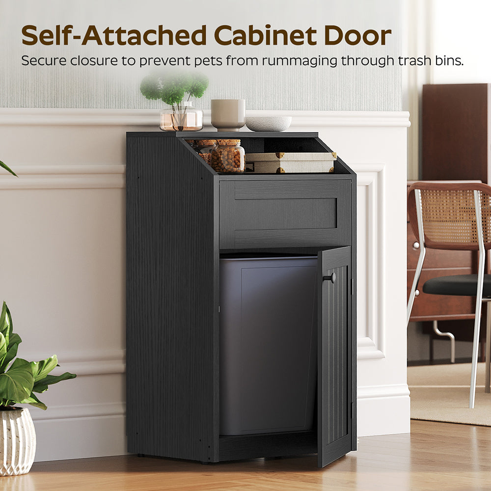 HOOBRO Trash Cabinet, Freestanding Trash Can Cabinet, Wooden Recycling with Flip Door, 10 Gallon Hidden Kitchen Garbage Can for Kitchen, Living Room, Black