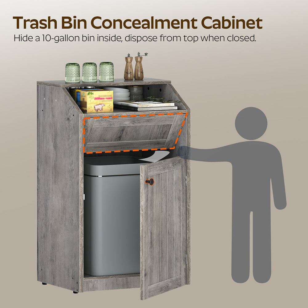 HOOBRO Trash Cabinet, Freestanding Trash Can Cabinet, Wooden Recycling with Flip Door, 10 Gallon Hidden Kitchen Garbage Can for Kitchen, Living Room, Grey