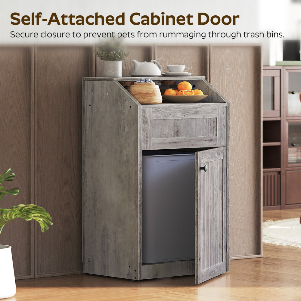 HOOBRO Trash Cabinet, Freestanding Trash Can Cabinet, Wooden Recycling with Flip Door, 10 Gallon Hidden Kitchen Garbage Can for Kitchen, Living Room, Grey