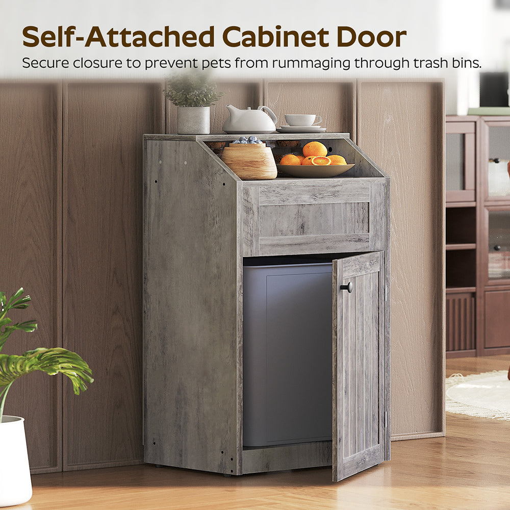 HOOBRO Trash Cabinet, Freestanding Trash Can Cabinet, Wooden Recycling with Flip Door, 10 Gallon Hidden Kitchen Garbage Can for Kitchen, Living Room, Grey