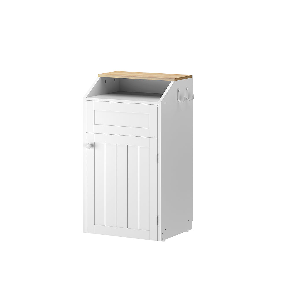HOOBRO Trash Cabinet, Freestanding Trash Can Cabinet, Wooden Recycling with Flip Door, 10 Gallon Hidden Kitchen Garbage Can for Kitchen, Living Room, White