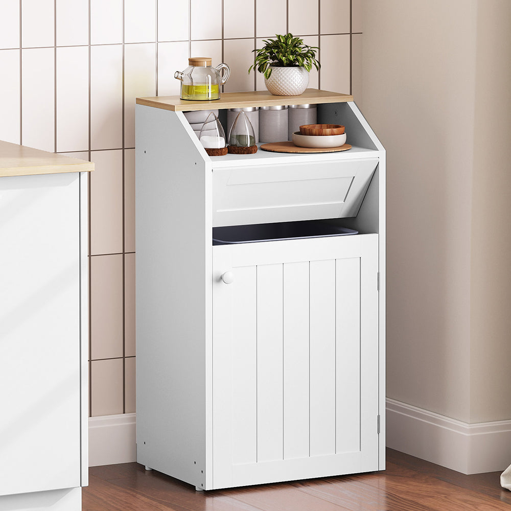 HOOBRO Trash Cabinet, Freestanding Trash Can Cabinet, Wooden Recycling with Flip Door, 10 Gallon Hidden Kitchen Garbage Can for Kitchen, Living Room, White