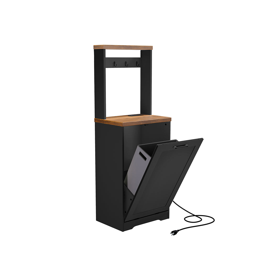 HOOBRO Tilt Out Trash Can Cabinet with Charging Station, Hidden Garbage Cabinet, for Kitchen, Living Room, Black