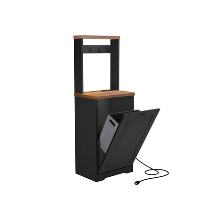 HOOBRO Tilt Out Trash Can Cabinet with Charging Station, Hidden Garbage Cabinet, for Kitchen, Living Room, Black