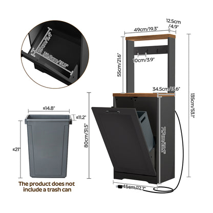 HOOBRO Tilt Out Trash Can Cabinet with Charging Station, Hidden Garbage Cabinet, for Kitchen, Living Room, Black