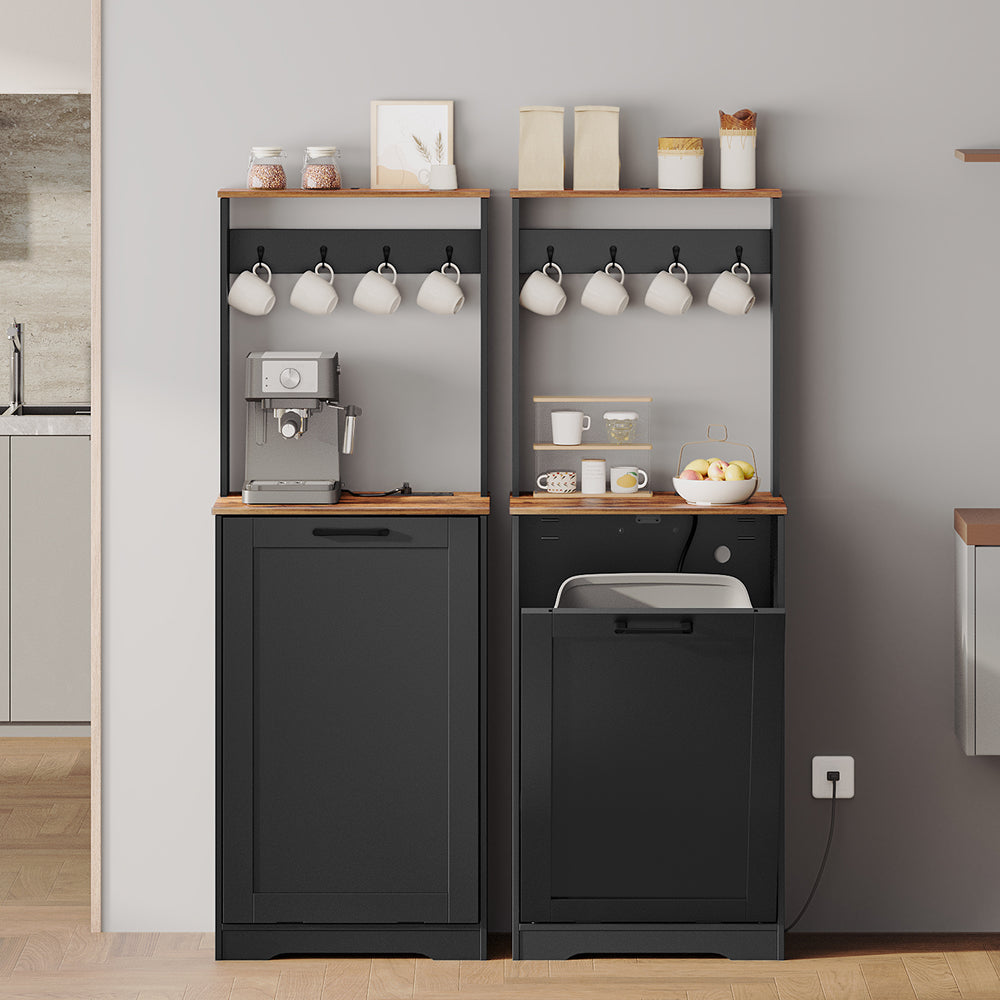 HOOBRO Tilt Out Trash Can Cabinet with Charging Station, Hidden Garbage Cabinet, for Kitchen, Living Room, Black