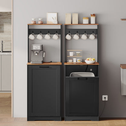 HOOBRO Tilt Out Trash Can Cabinet with Charging Station, Hidden Garbage Cabinet, for Kitchen, Living Room, Black