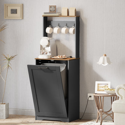 HOOBRO Tilt Out Trash Can Cabinet with Charging Station, Hidden Garbage Cabinet, for Kitchen, Living Room, Black