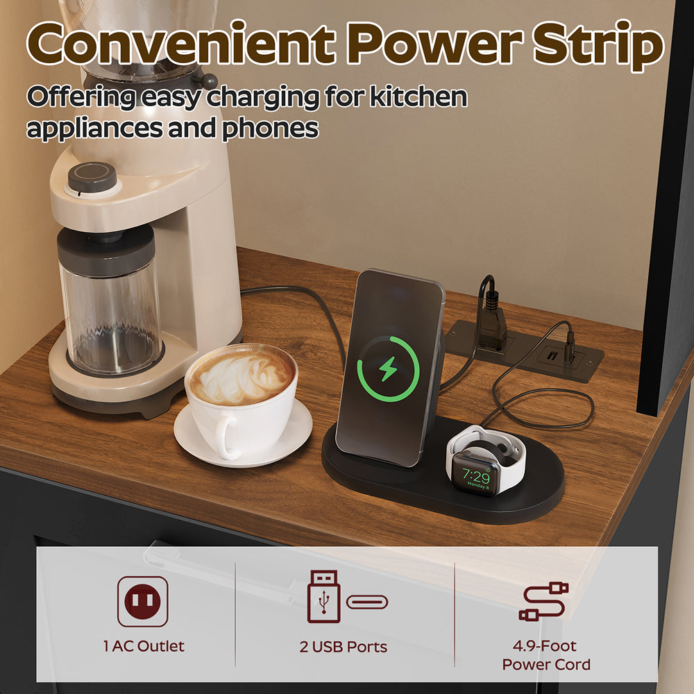 HOOBRO Tilt Out Trash Can Cabinet with Charging Station, Hidden Garbage Cabinet, for Kitchen, Living Room, Black