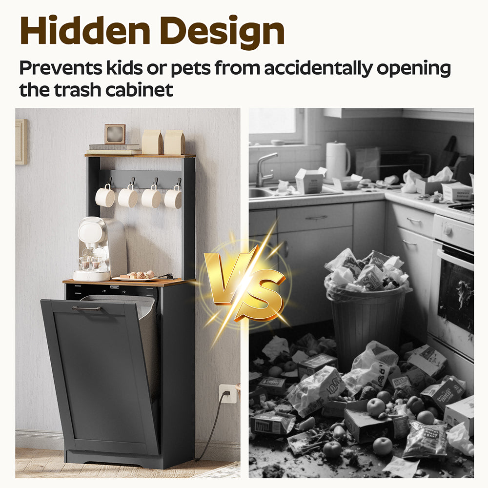 HOOBRO Tilt Out Trash Can Cabinet with Charging Station, Hidden Garbage Cabinet, for Kitchen, Living Room, Black
